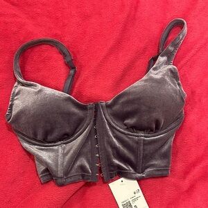 Velvet Front Closure Bralette - Gray